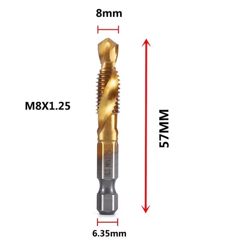 Titanium Plated HSS Hex Shank Screw Tap Drill Bits  Metric M3M10 6
