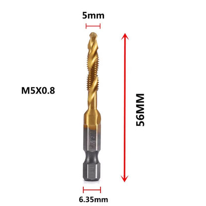 Titanium Plated HSS Hex Shank Screw Tap Drill Bits  Metric M3M10 7