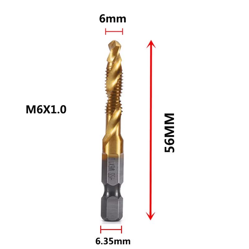 Titanium Plated HSS Hex Shank Screw Tap Drill Bits  Metric M3M10 8