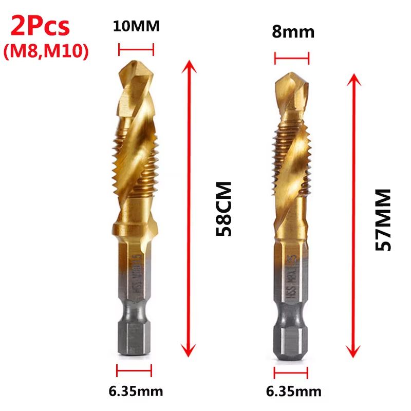 Titanium Plated HSS Hex Shank Screw Tap Drill Bits  Metric M3M10 15