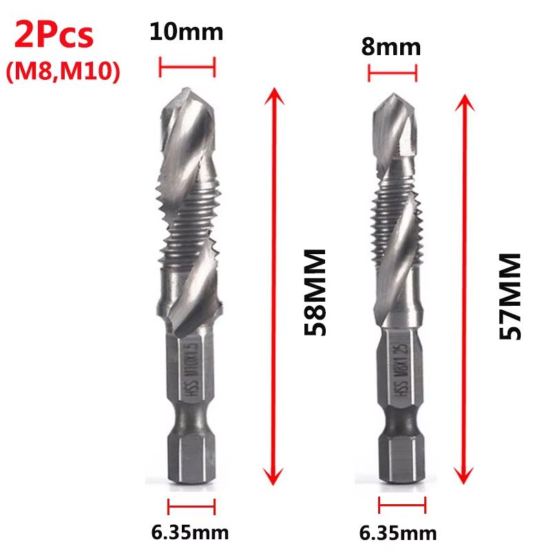 Titanium Plated HSS Hex Shank Screw Tap Drill Bits  Metric M3M10 16