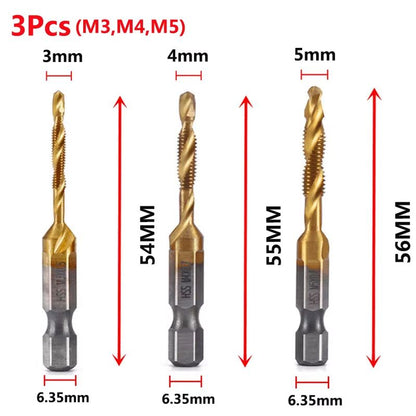 Titanium Plated HSS Hex Shank Screw Tap Drill Bits  Metric M3M10 17