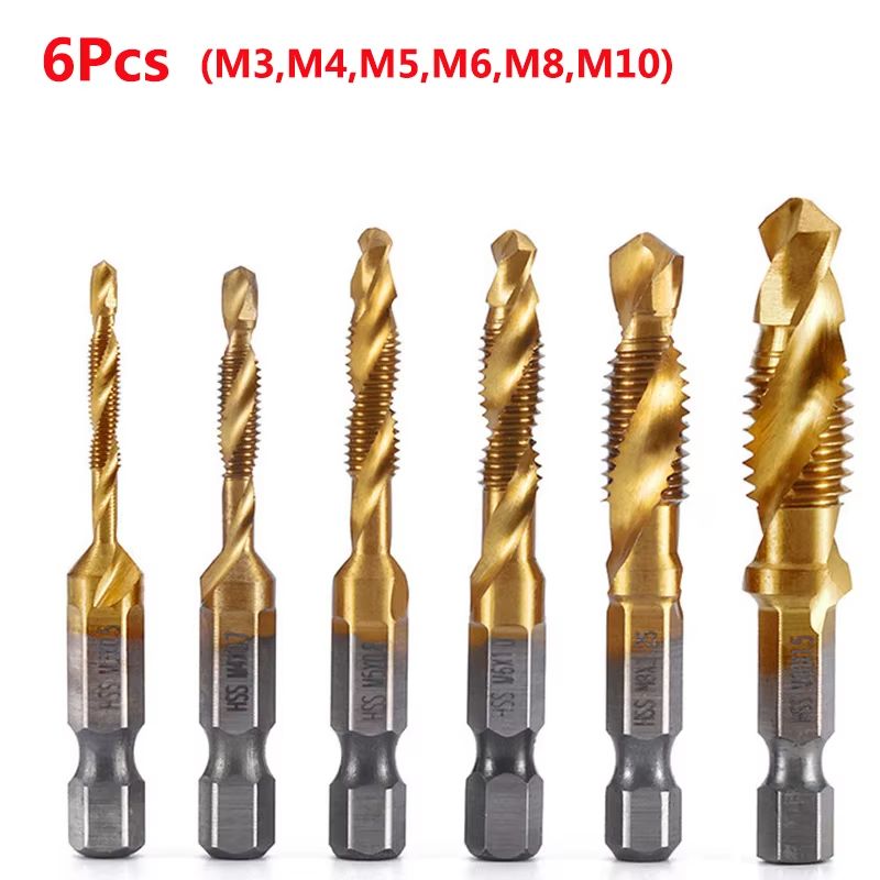 Titanium Plated HSS Hex Shank Screw Tap Drill Bits  Metric M3M10 19