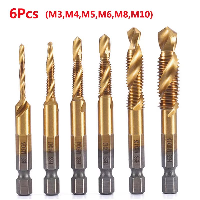 Titanium Plated HSS Hex Shank Screw Tap Drill Bits  Metric M3M10 20