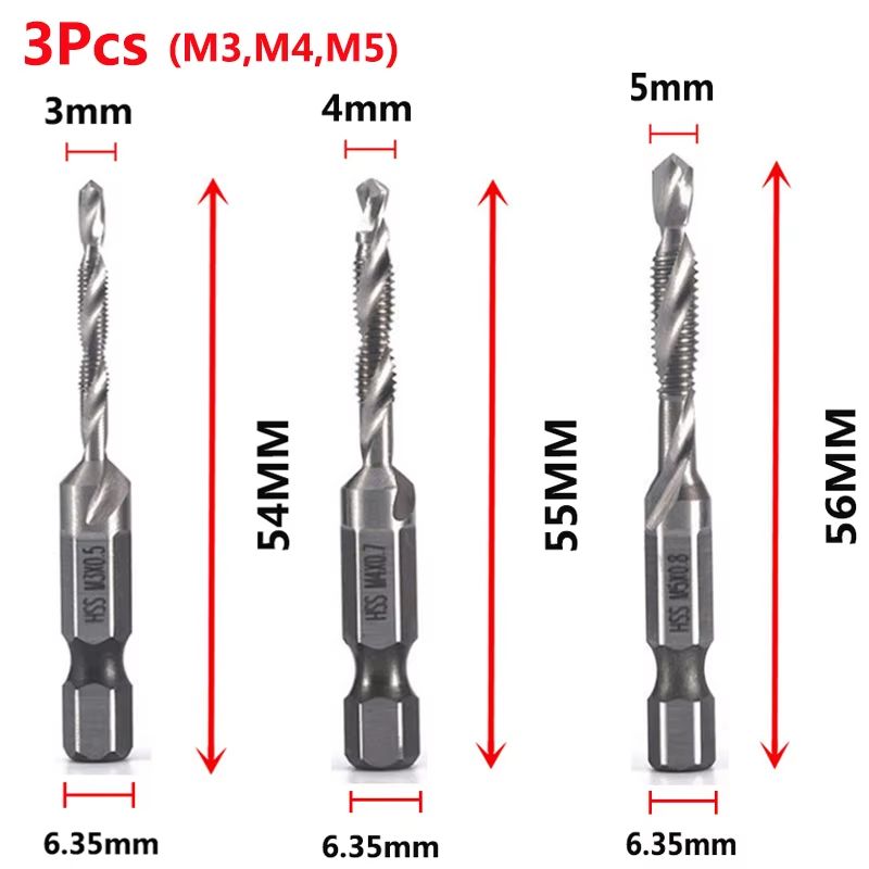 Titanium Plated HSS Hex Shank Screw Tap Drill Bits  Metric M3M10 21