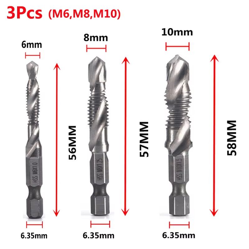 Titanium Plated HSS Hex Shank Screw Tap Drill Bits  Metric M3M10 22