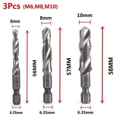 Titanium Plated HSS Hex Shank Screw Tap Drill Bits  Metric M3M10 22
