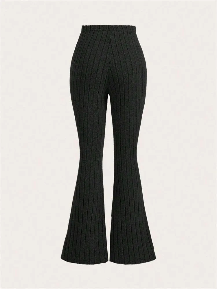 High Waist Ribbed Flared Leggings Womens Solid Color Slim Fit Casual Workout Fitness For Spring Aut 1