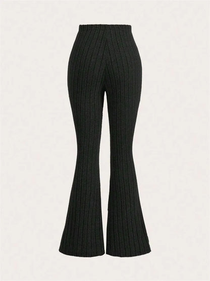 High Waist Ribbed Flared Leggings Womens Solid Color Slim Fit Casual Workout Fitness For Spring Aut 1