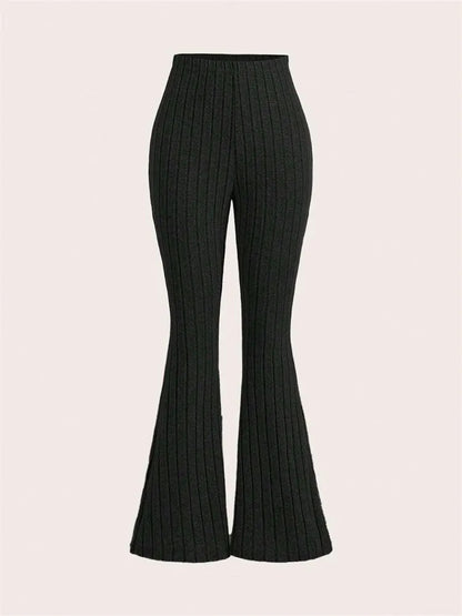 High Waist Ribbed Flared Leggings Womens Solid Color Slim Fit Casual Workout Fitness For Spring Aut 3