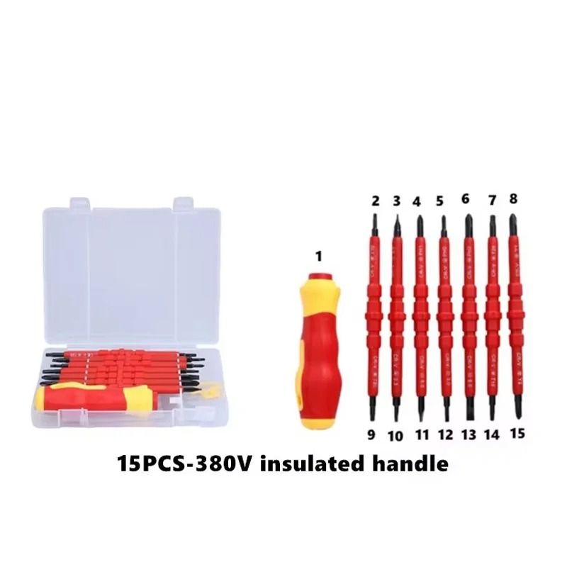 Electrician Repair Tools Kit 15 Piece 1000V Insulated Screwdriver Set With Magnetic Bits 6