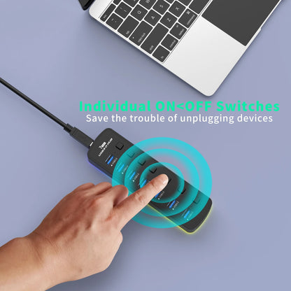 RGB USB 30 Hub 7 Ports Data Port Adapter 5Gbps Individual On Off Switch 3