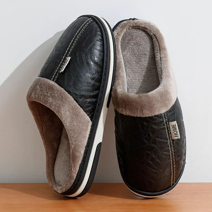 UltimateWarm PU Leather Waterproof Winter Slippers  Big Size Mens Indoor Home FurLined Shoes 4