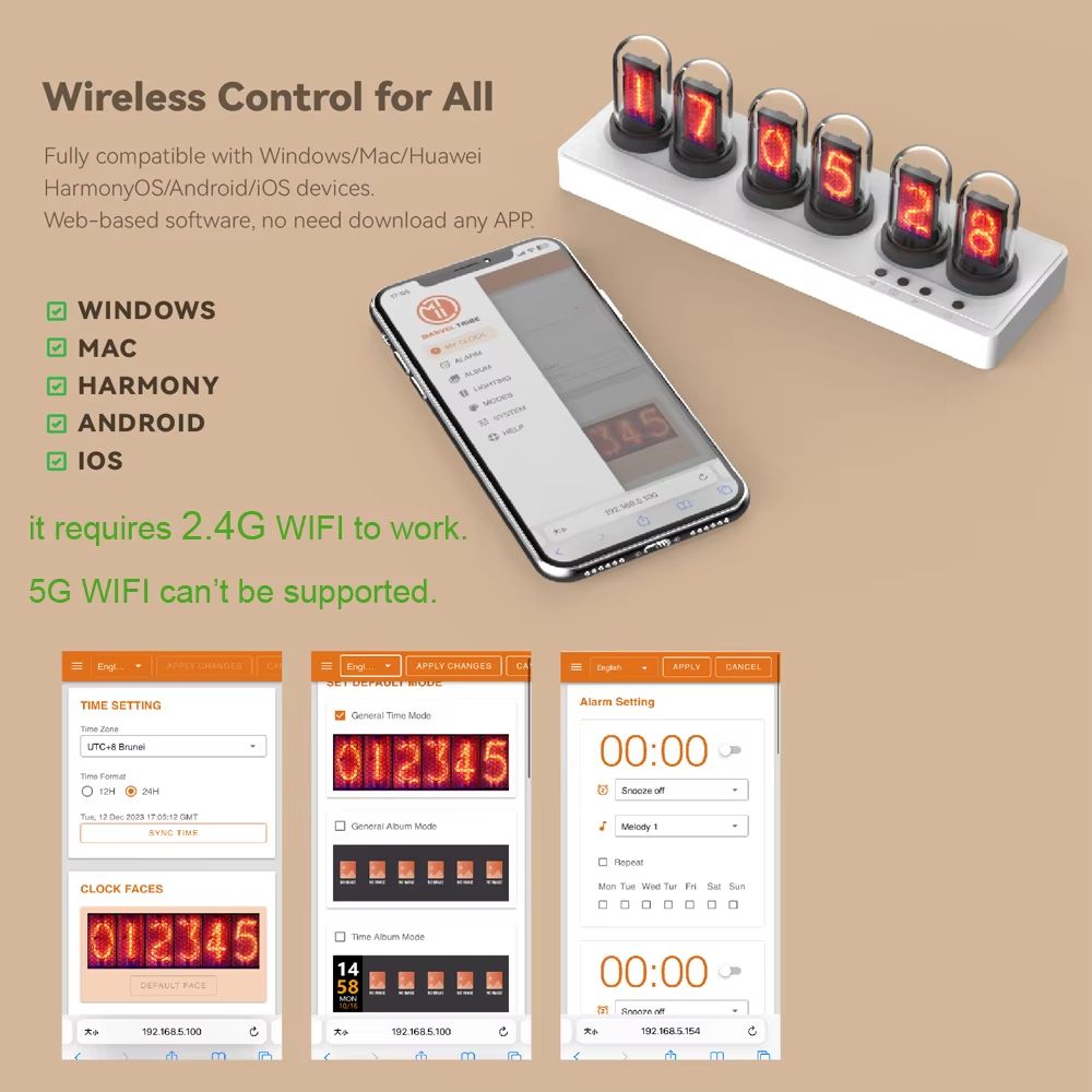 WiFi Control IPS Nixie Tube Alarm Clock RGB Lights DIY Clock Faces Game Room Gift 2