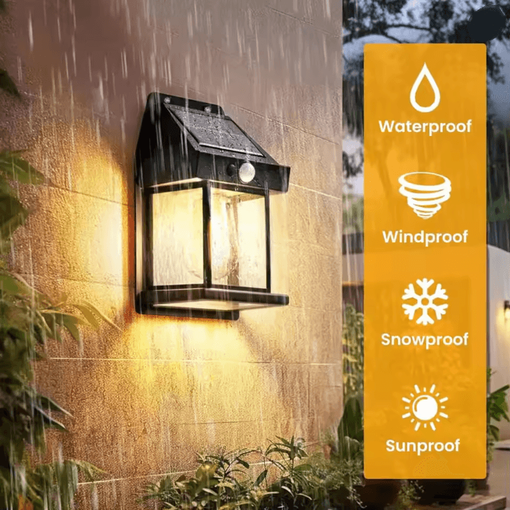 LumaGlow Outdoor Solar Wall Light With Motion Induction And Warm Tungsten Glow 1