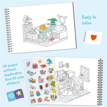 Animal Theme Coloring Book, Cute Little Bear Characters, Graffiti Painting For Adults, Teens, and Kids