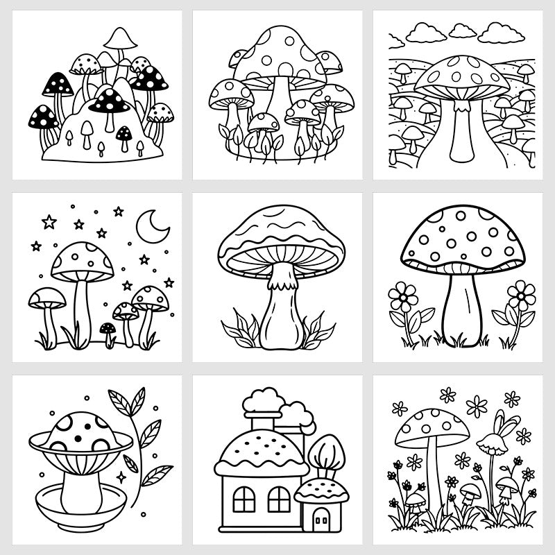 Art Therapy Coloring Book for Adults, Simple Fun Designs, Bold Mushroom Illustrations for Relaxing Activity, Kids