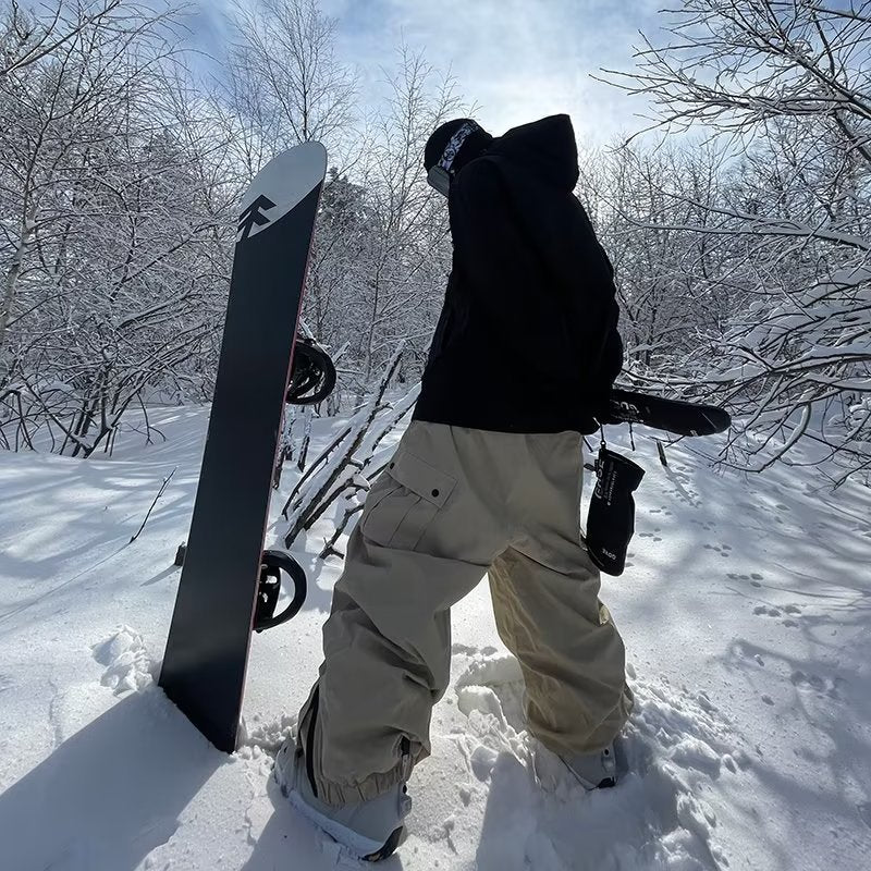All Season Waterproof Ski Pants, Loose Fit Windproof Trousers for Men and Women, Multi Pocket Outdoor Sports Bottoming