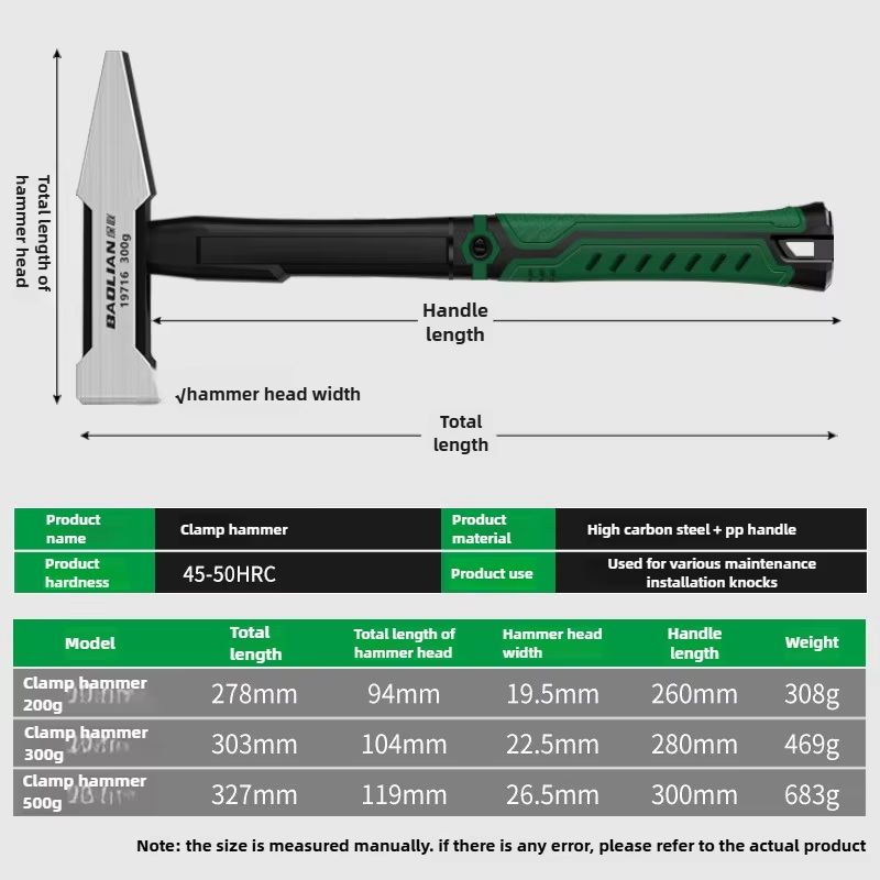 Flat Head Duckbill Hammer Set  200g 300g 500g Plastic Coated Hand Tools 4