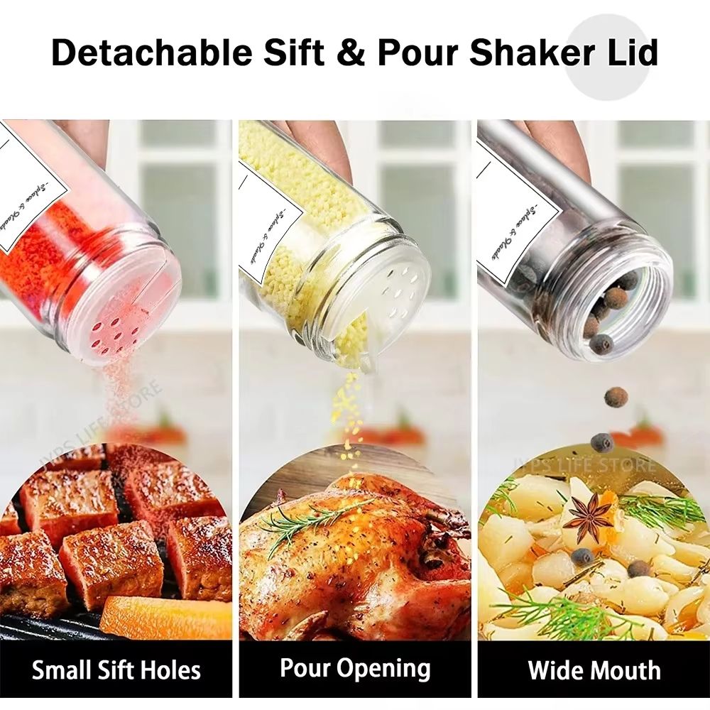 12Piece Glass Spice Jar Set With Bamboo Lids  Minimalist Labels 1