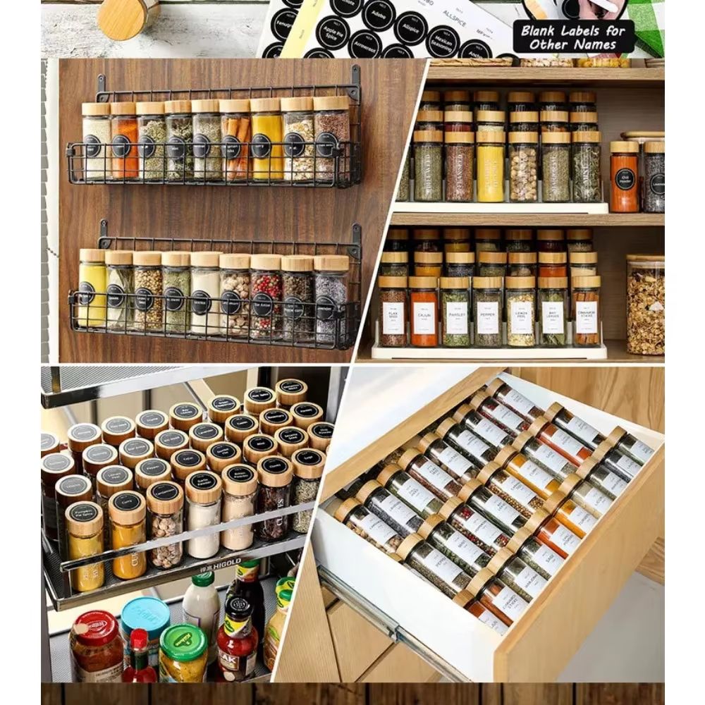 12Piece Glass Spice Jar Set With Bamboo Lids  Minimalist Labels 3
