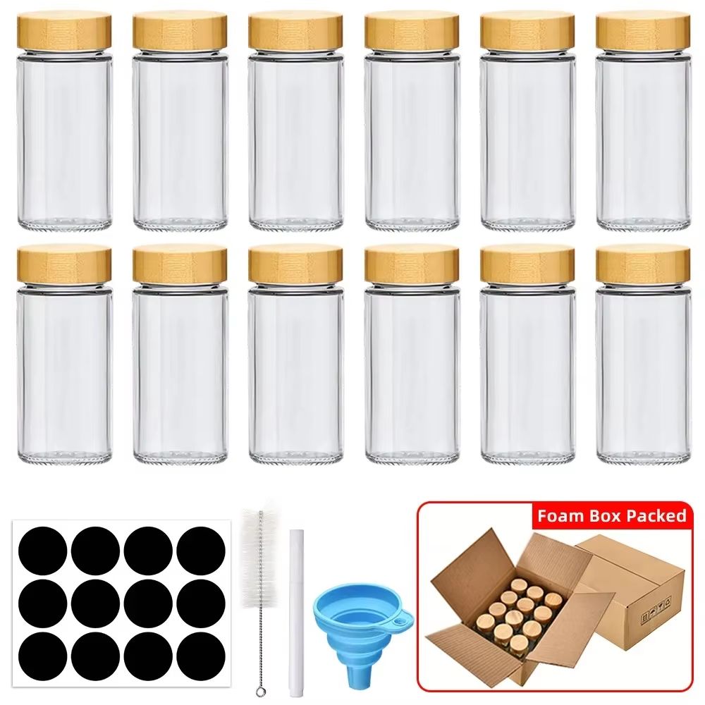 12Piece Glass Spice Jar Set With Bamboo Lids  Minimalist Labels 4