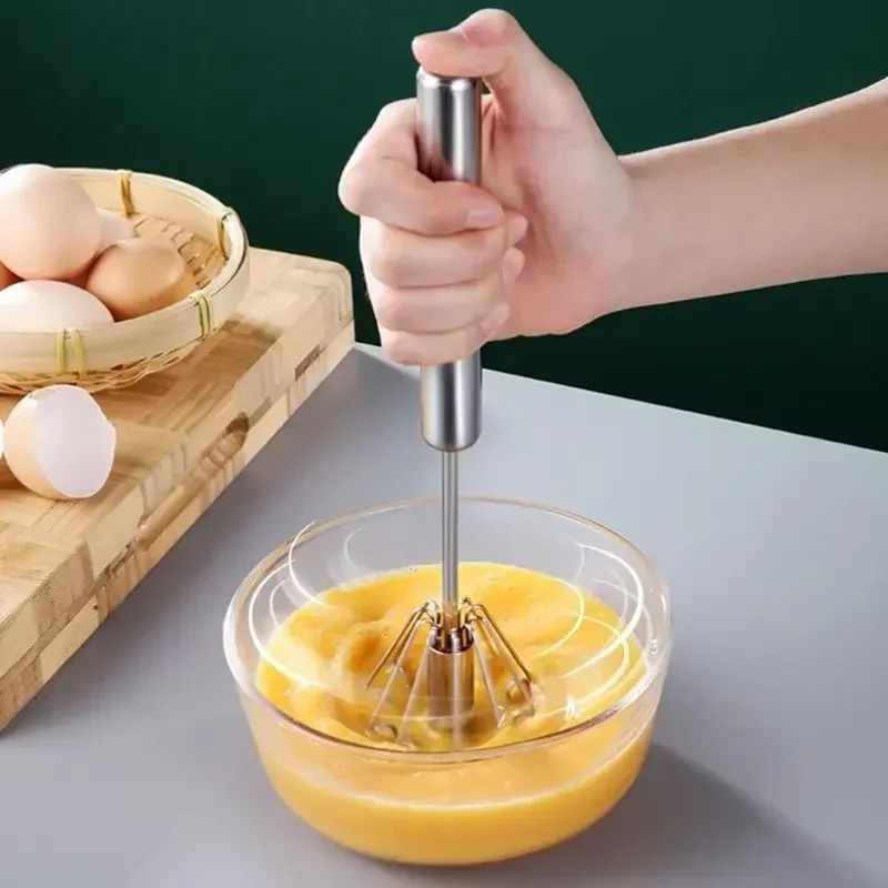 Stainless Steel Hand Pressure Egg Beater Self Turning Whisk 2