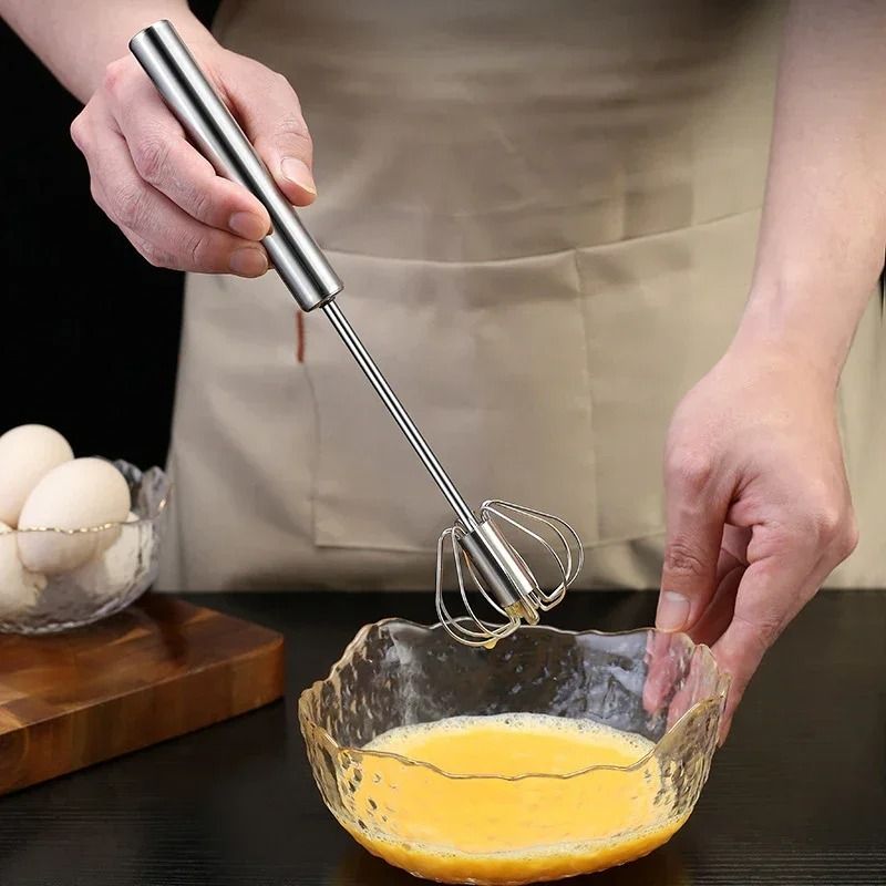 Stainless Steel Hand Pressure Egg Beater Self Turning Whisk 3