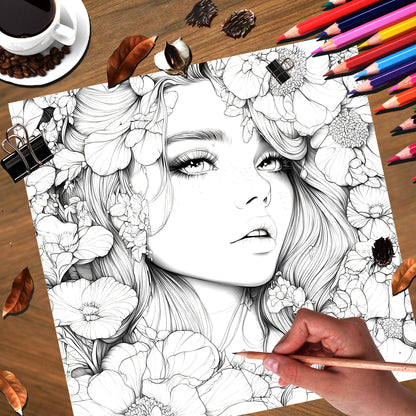Art Therapy Coloring Book For Adults And Kids Stress Relief With Flowers And Beautiful Women Themes 2