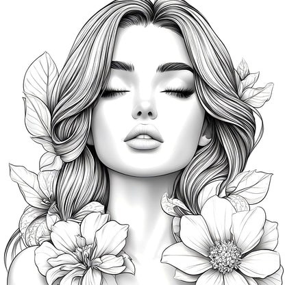 Art Therapy Coloring Book For Adults And Kids Stress Relief With Flowers And Beautiful Women Themes 5