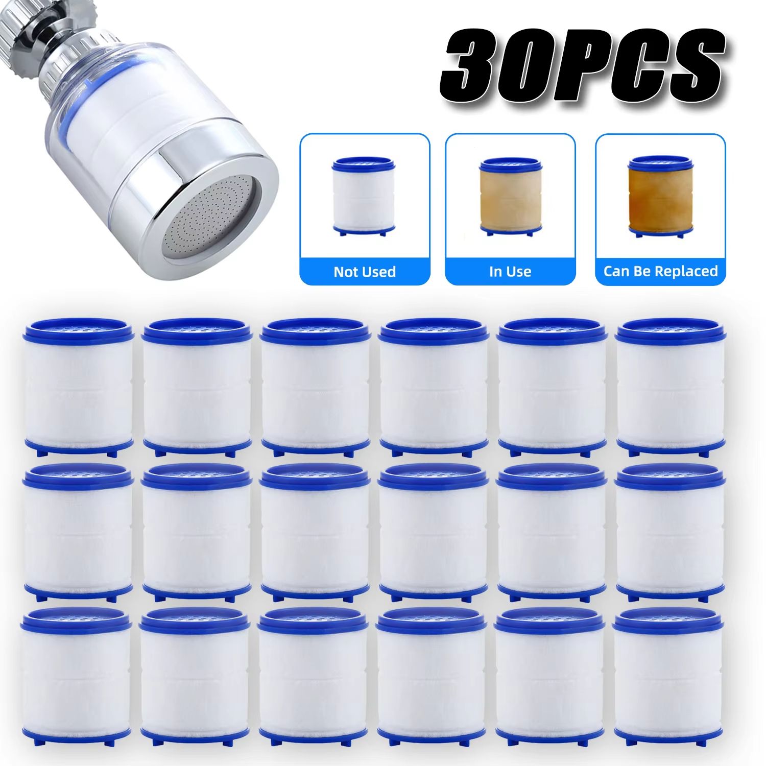 30PCS Faucet & Shower Water Filter Cartridges – Dual PP Cotton Replacement for Kitchen & Bath