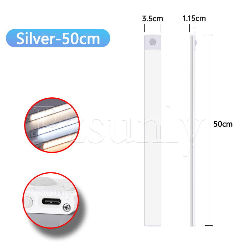 USB Rechargeable LED Bar Light, with Motion Sensor, for Kitchen Cabinet, Wardrobe, and Closet Lighting