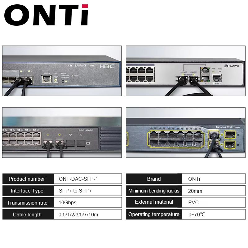 ONTi 10G SFP Twinax Direct Attach Copper Cable  HighSpeed DAC For Cisco Huawei MikroTik HP Intel Sw 4