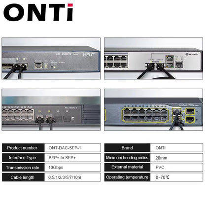 ONTi 10G SFP Twinax Direct Attach Copper Cable  HighSpeed DAC For Cisco Huawei MikroTik HP Intel Sw 4
