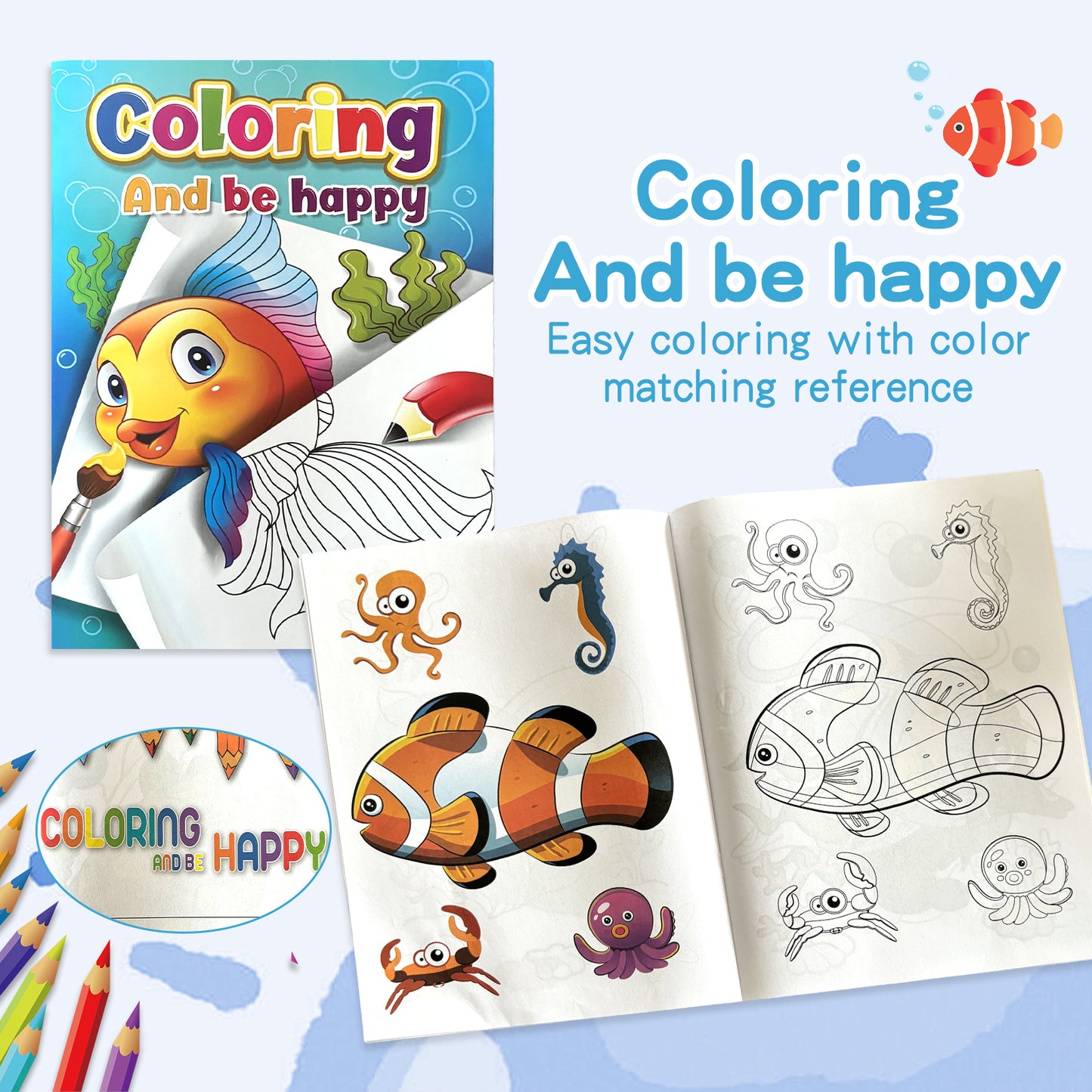 Childrens Coloring Book Set, Colorful Animal Patterns, Learn While Painting for a Happy Growth