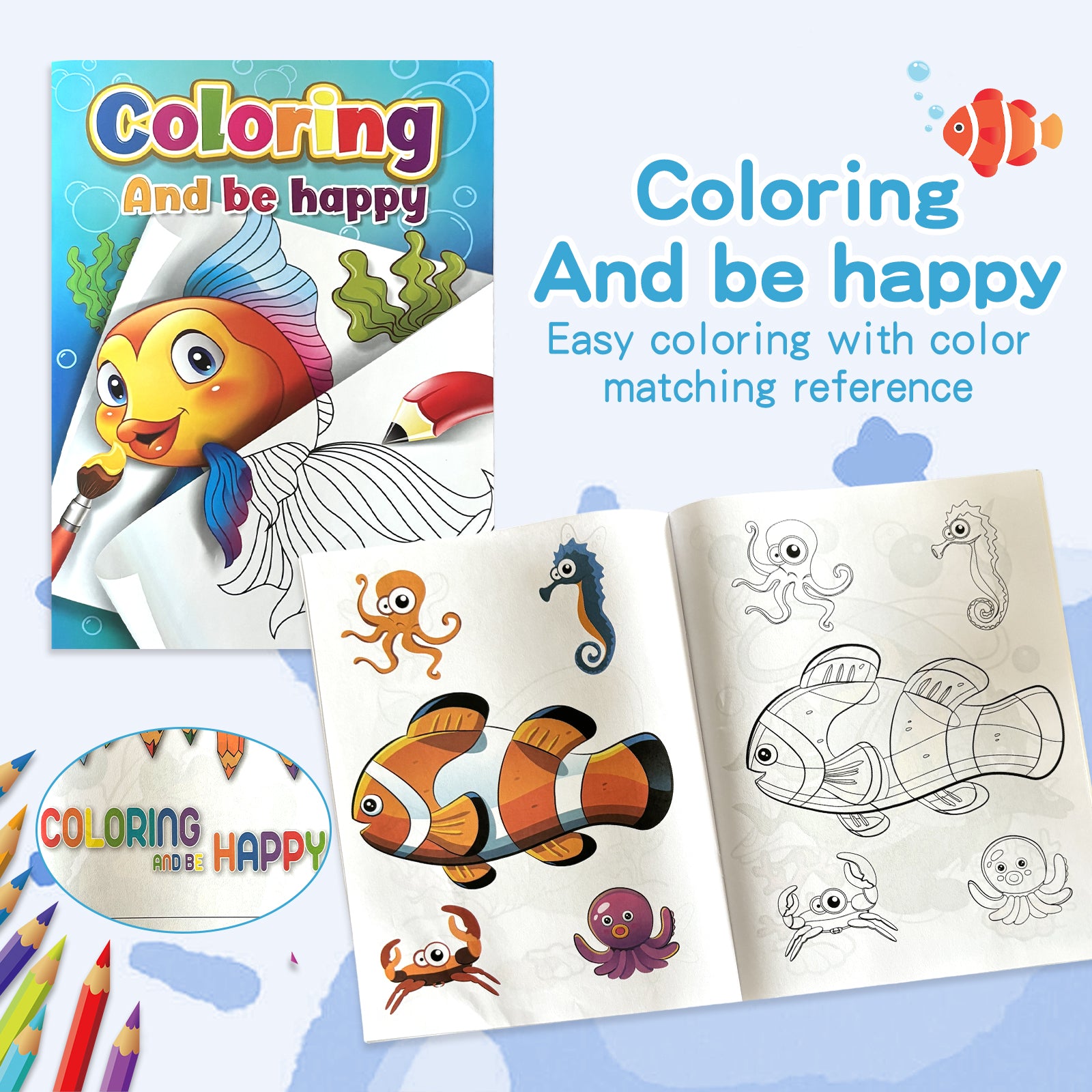 Childrens Coloring Book Set, Colorful Animal Patterns, Learn While Painting for a Happy Growth