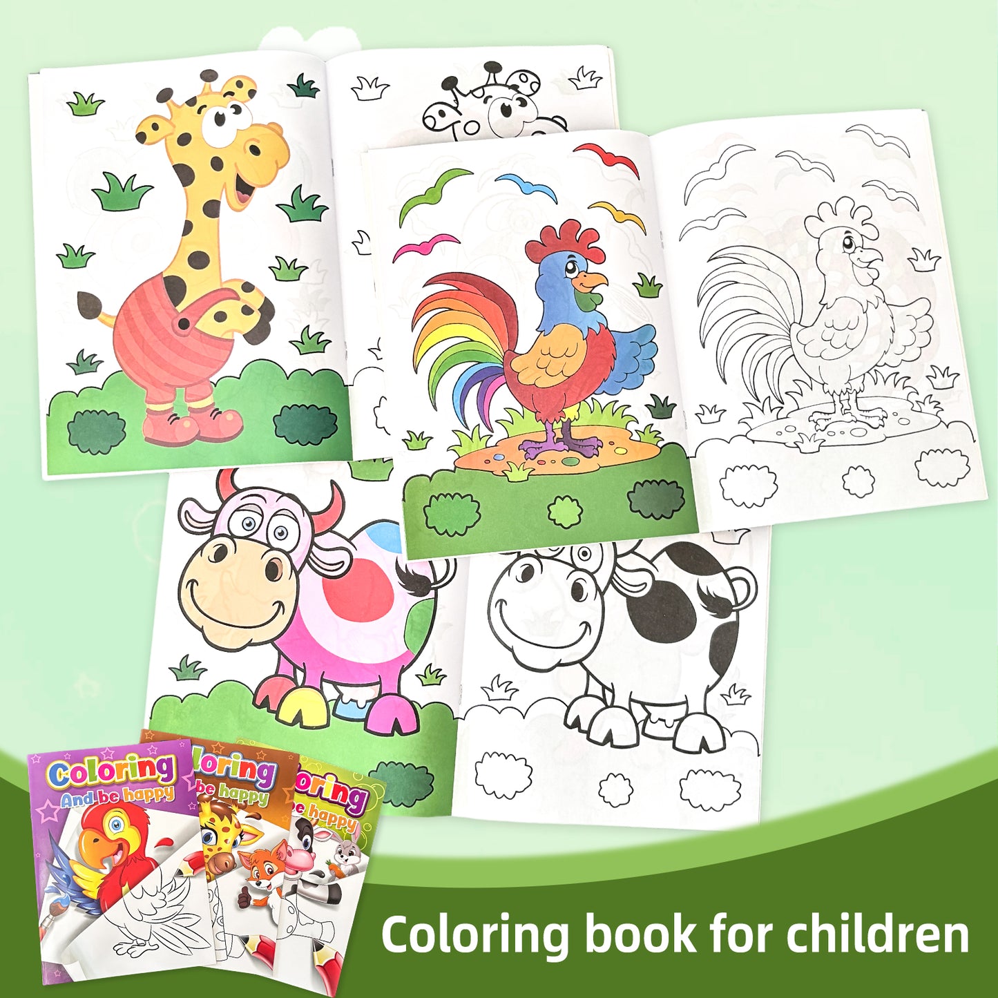 Childrens Coloring Book Set, Colorful Animal Patterns, Learn While Painting for a Happy Growth