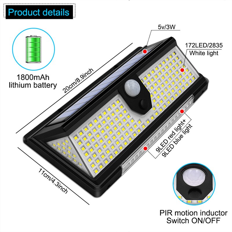 Solar Wall Lamp, IP65 Waterproof Outdoor Garden Light, with Motion Sensor and 4 Lighting Modes for Yard, Door, and Patio