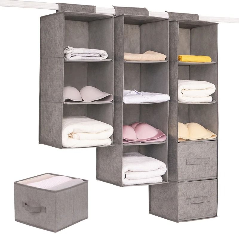 Collapsible Hanging Wardrobe Organizer With Drawer Compartments 1