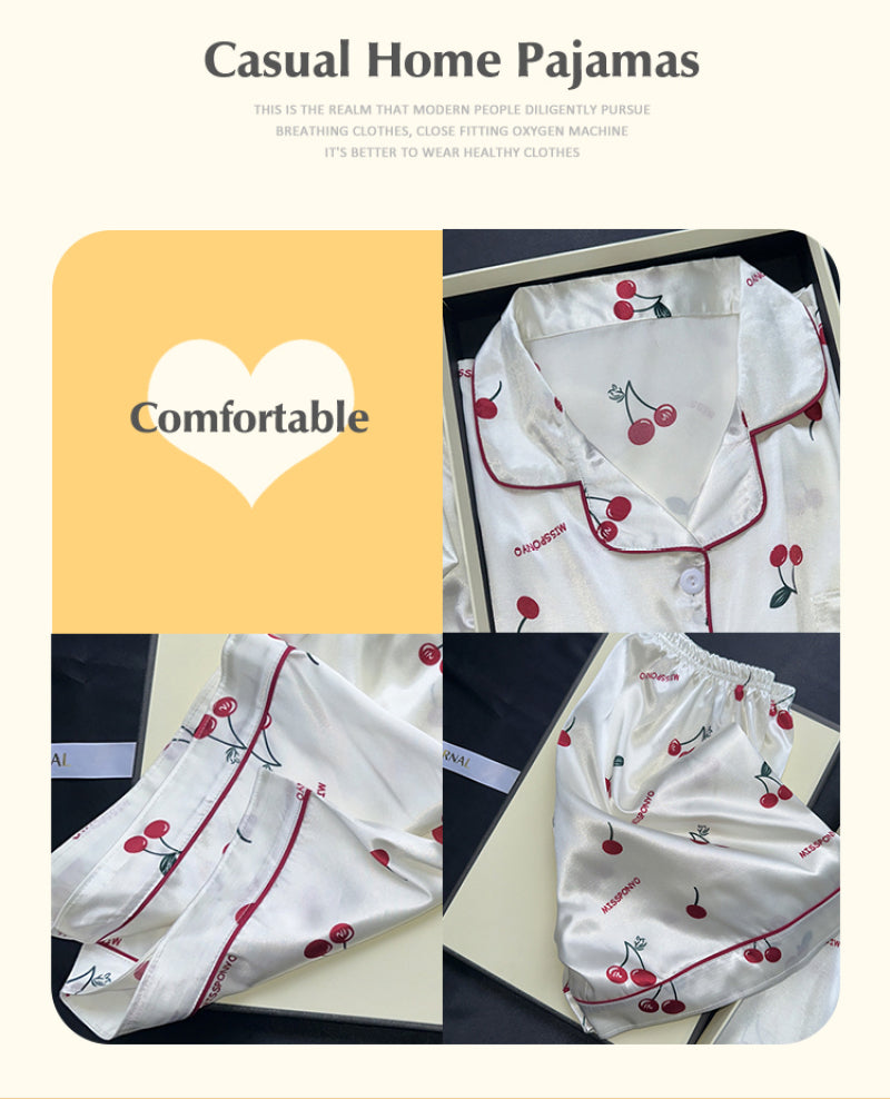 Ladies Summer Pajama Set, Cute Cherries Print Two Piece, Casual Shorts and Top, Home Clothes