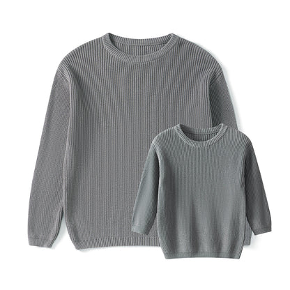 Sweaters, Chunky Knit Ribbed Tops, Solid Color Long Sleeve Round Neck, Autumn Winter Fashion