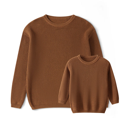 Sweaters, Chunky Knit Ribbed Tops, Solid Color Long Sleeve Round Neck, Autumn Winter Fashion