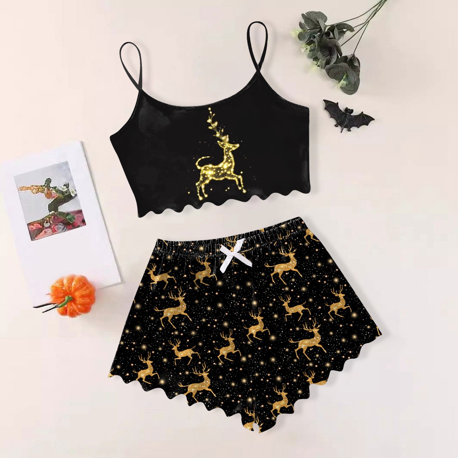 Women's Sexy Christmas Pajama Set, Sleeveless Shorts Sleepwear, Slim Fit Lingerie for Holiday, Daily Home Wear
