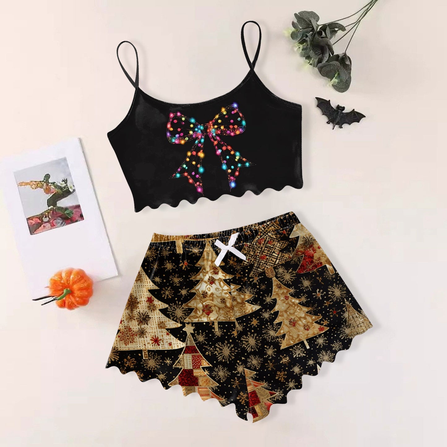 Women's Sexy Christmas Pajama Set, Sleeveless Shorts Sleepwear, Slim Fit Lingerie for Holiday, Daily Home Wear