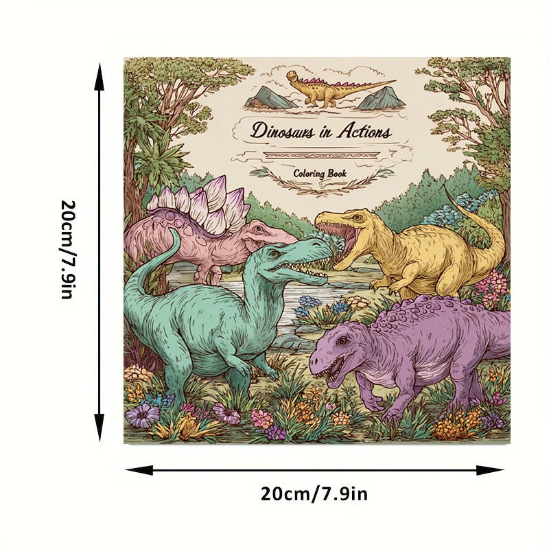 Adult Coloring Book, Dinosaurs in Action, Drawing Supplies for Christmas and Thanksgiving Gifts