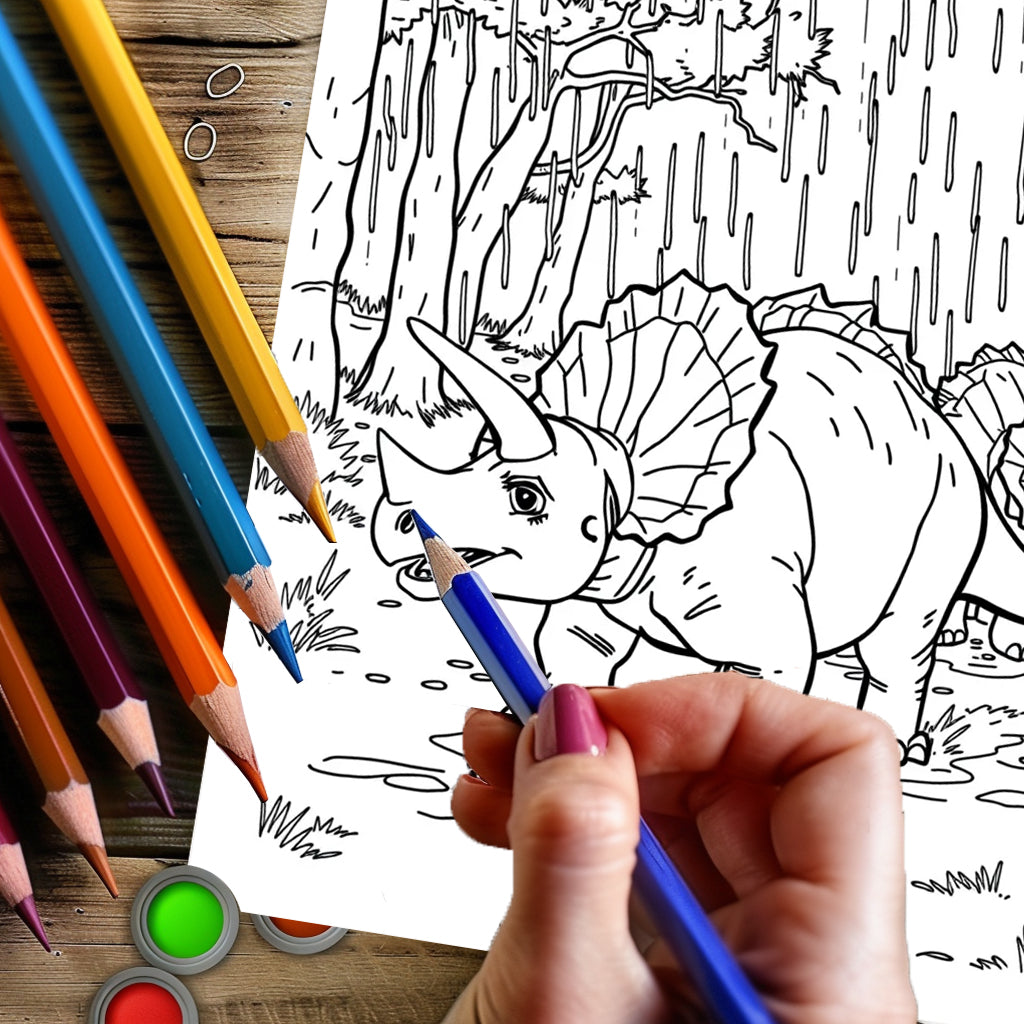 Adult Coloring Book, Dinosaurs in Action, Drawing Supplies for Christmas and Thanksgiving Gifts