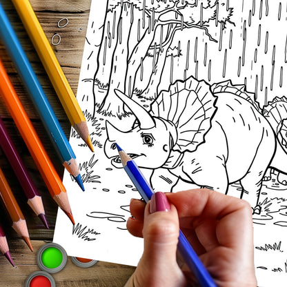 Adult Coloring Book, Dinosaurs in Action, Drawing Supplies for Christmas and Thanksgiving Gifts