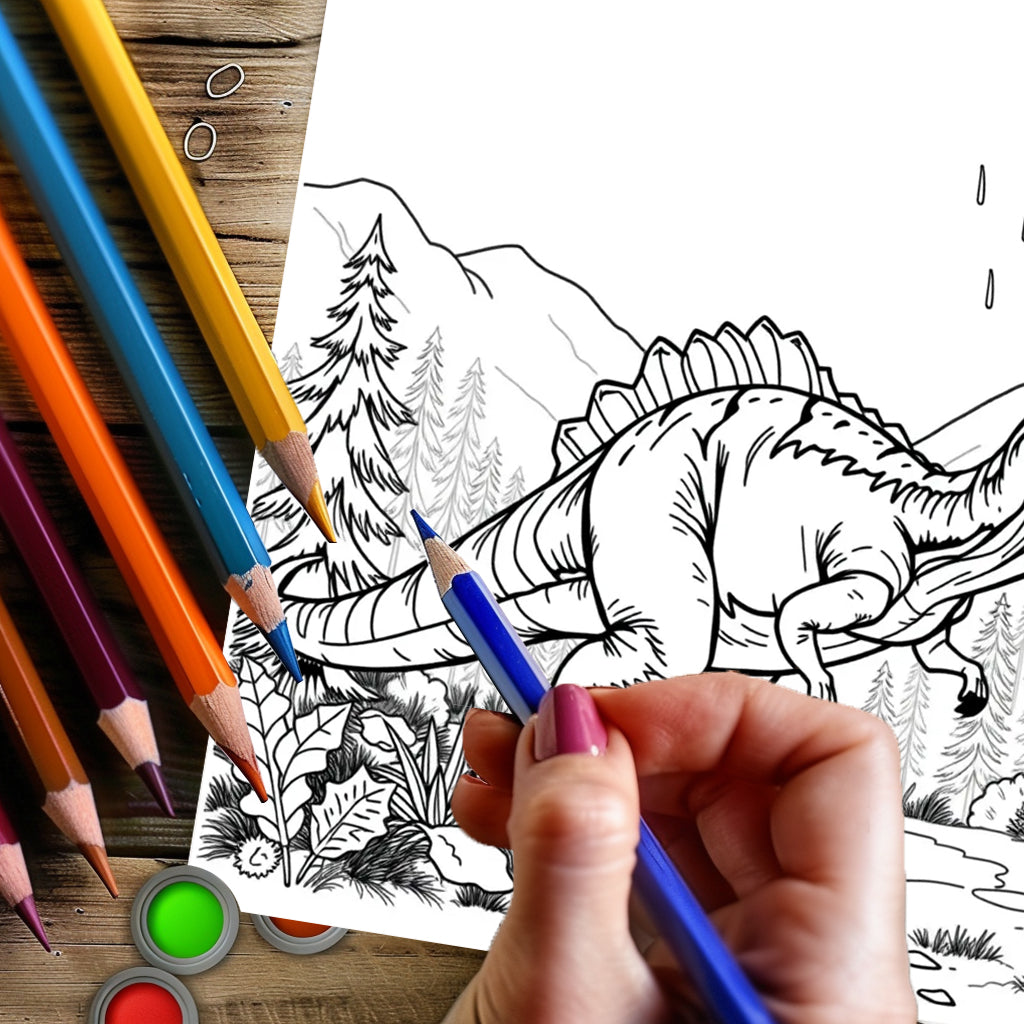 Adult Coloring Book, Dinosaurs in Action, Drawing Supplies for Christmas and Thanksgiving Gifts