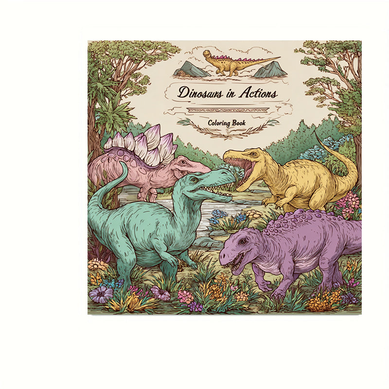 Adult Coloring Book, Dinosaurs in Action, Drawing Supplies for Christmas and Thanksgiving Gifts