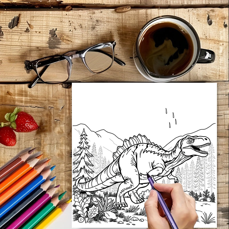 Adult Coloring Book, Dinosaurs in Action, Drawing Supplies for Christmas and Thanksgiving Gifts